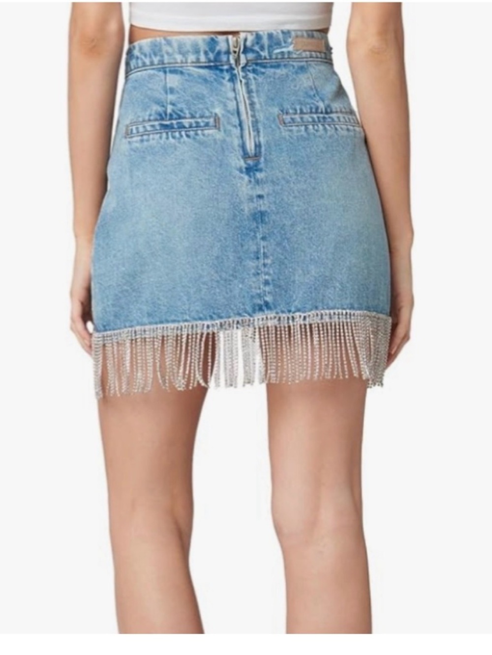 BLANKYC denim mink skirt with rhinestone fringe - Picture 11 of 11